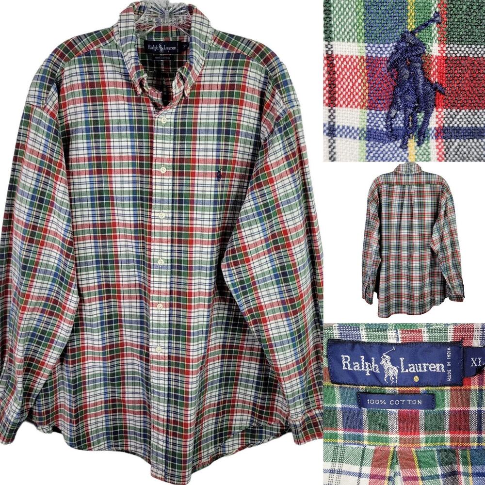Polo Ralph Lauren Shirt Oxford Men's XL Red Plaid Long Sleeve Button Down